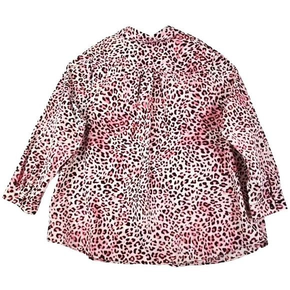 Roamans ~Woman Plus Size 32 W~ Pink/Brown Animal Print Button-Up Shirt Blouse LS - Picture 8 of 9